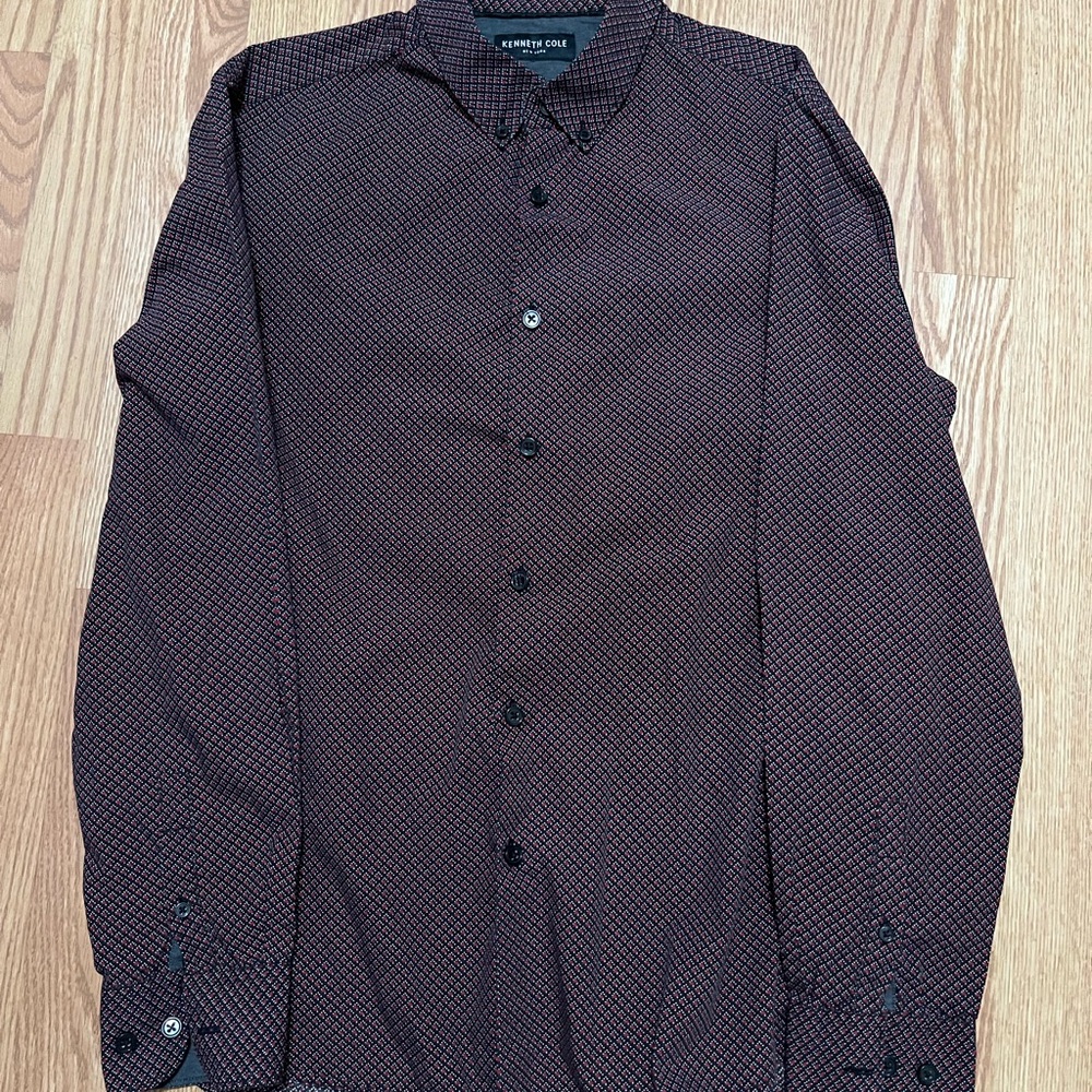 Kenneth Cole Men's Burgundy Long Sleeve Shirt Button Up Red Black Size M